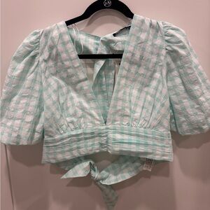 Zara NWT Mint Checkered Women's Top